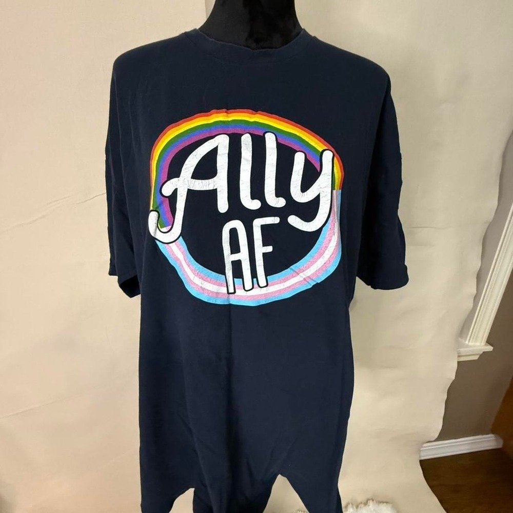 Obsessed With Co Ally AF Pride Rainbow Graphic Tee Navy Blue 4XL Mens Womens
